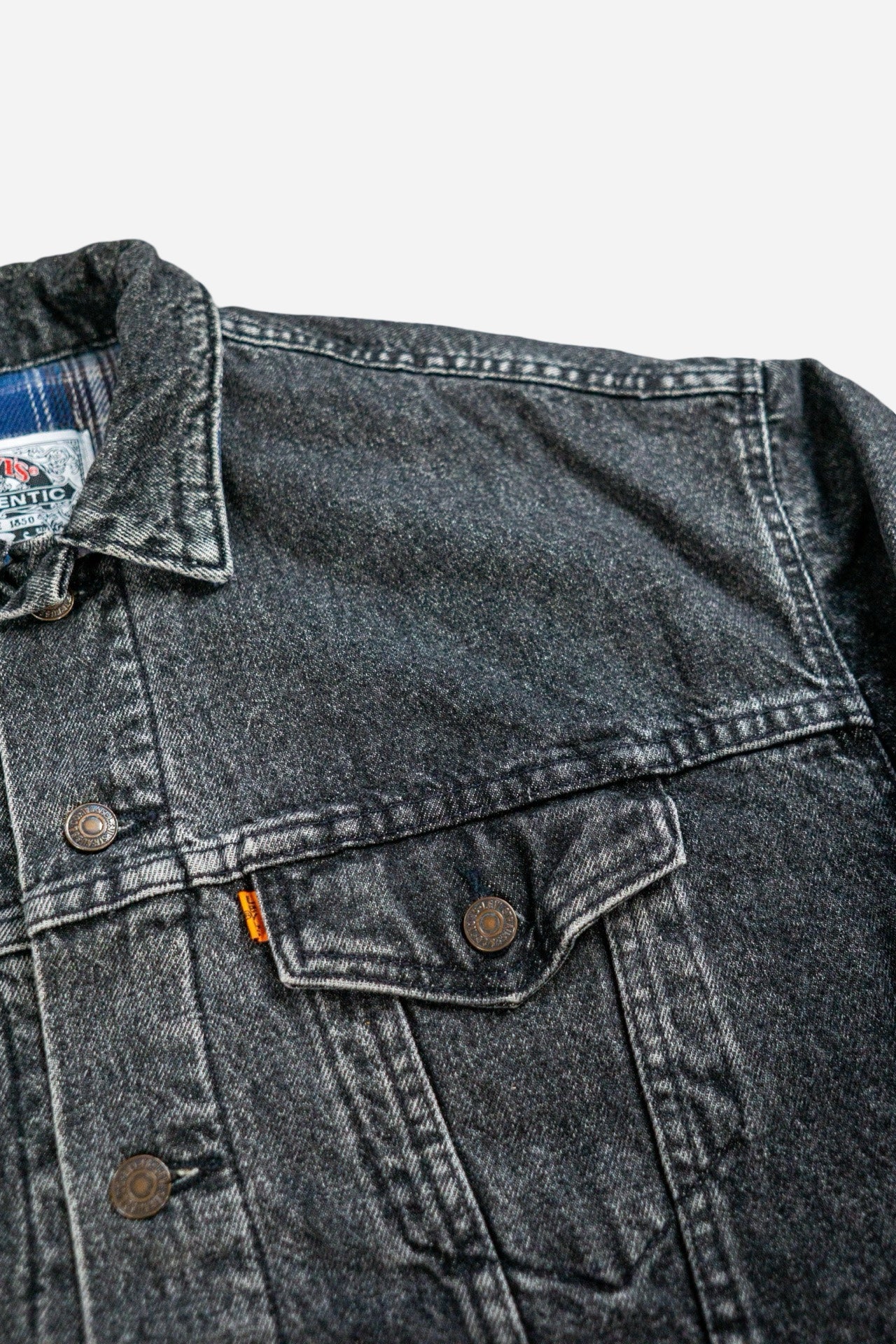 Vintage Levi's 'Orange Tab' Denim Trucker Jacke Gefüttert - Sportswear [1990er]